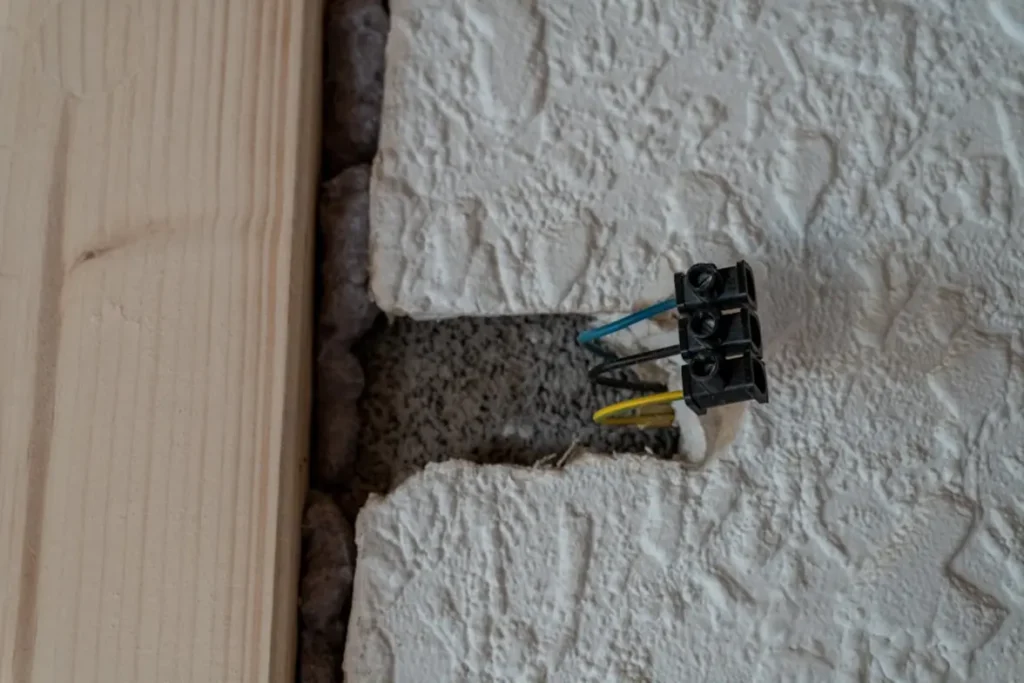 Tomada elétrica com faísca na parede de uma residência